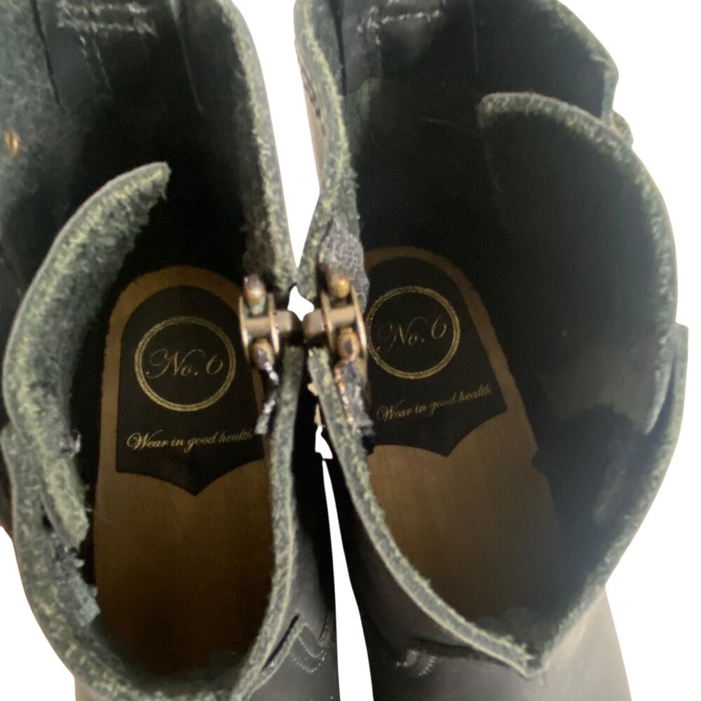 Women's Black Leather Clog Ankle Boots with Buckle - Picture 5 of 9
